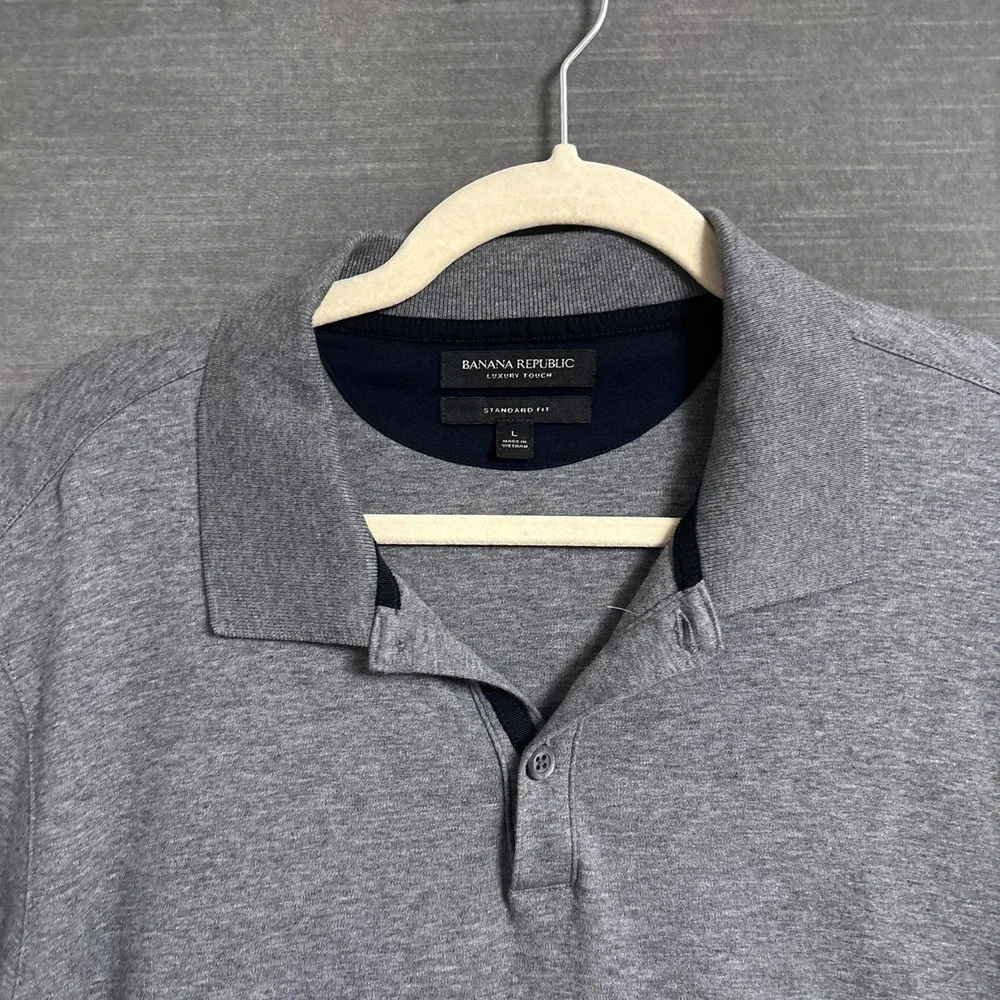 Banana Republic Polo Shirt L Gray Luxury Touch Standard Fit Cotton Soft Casual